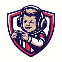 designs a little boy playing games in a shield vector