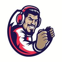 mascot icon illustration of a male gamer playing game set inside circle on isolated background done vector