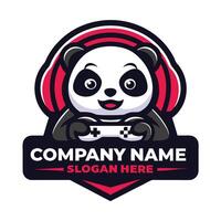 a panda bear holding a controller logo vector