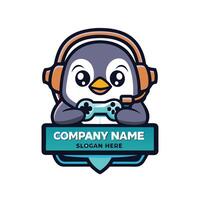 designs a penguin wearing headphones and holding a controller vector
