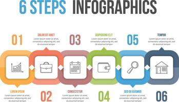 Infographic template with six connected steps vector