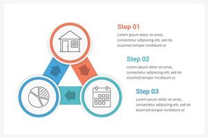 Circle infographics template with three parts vector