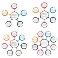 Circle diagram with five, six, seven and eight elements, steps or options, flowchart or workflow diagram template vector