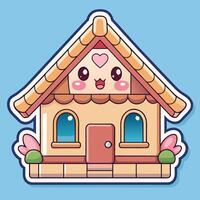 sticker of cute house with heart on the roof vector