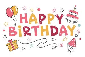 happy birthday with colorful objects vector