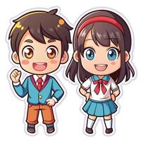 two cartoon characters in school uniforms vector