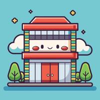 cartoon building with a smiling face vector