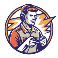 designs a man with headphones and a controller in his hand vector