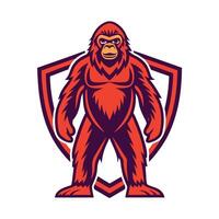 a red and orange gorilla standing in front of a shield vector