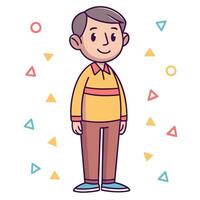 a cartoon man standing in front of a background with colorful shapes vector