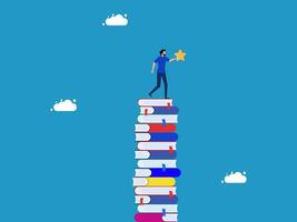 a man standing on top of a stack of books vector
