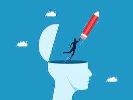 man with a red pencil flying out of the head of a man vector