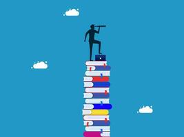 businessman is standing on top of a pile of books and a light bulb vector