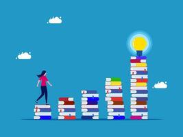a person walking up a ladder of books with an idea bulb vector