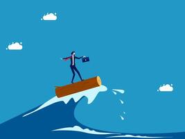 a man standing on top of a wave with a suitcase vector