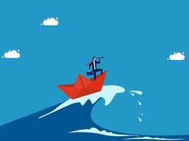 man on paper boat in the ocean wave vector