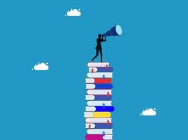 a man standing on top of stack of books vector