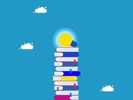 a pile of books with a light bulb on top vector