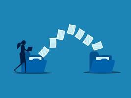 woman back up data, exchange files in folders vector