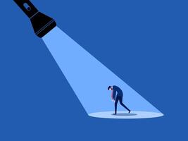 Support, help. Flashlight shines on the hopeless businessman vector