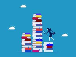 man is standing on top of stacks of books vector