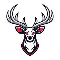 the head of a deer with horns and red eyes vector