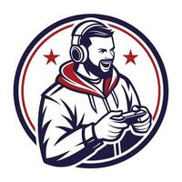 a man with headphones and a beard is playing a ,game vector