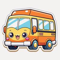 a sticker of a school bus with a smiley face vector