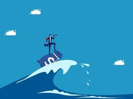 man standing on top of a wave with a dollar sign vector