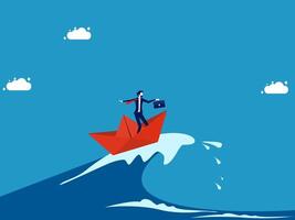 a man on paper boat in the ocean wave vector