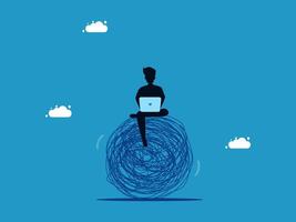 a man sitting on a ball with a laptop vector