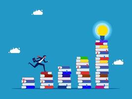 man running up the stairs to reach the light bulb vector