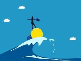 businessman standing on top of a wave with a briefcase vector