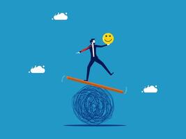 a businessman balancing on a balance beam with smiley face vector