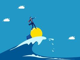 man standing on top of a wave with a big ball vector