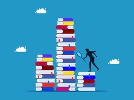 a man is on top of stacks of books vector
