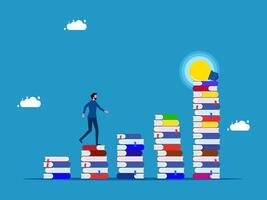 man walking up a ladder of books with an idea bulb vector