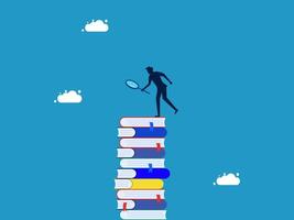 a person is standing on top of a stack of books vector