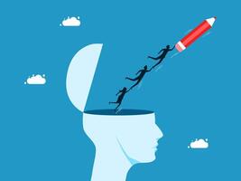 team business is flying out of the head with a red pencil vector