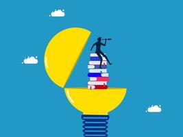 a man is standing on top of a light bulb with books vector