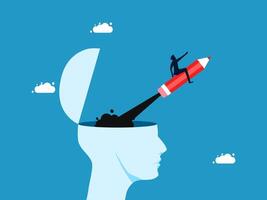 man is sitting on top of a head with a pencil in it vector