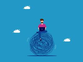 man sitting on a ball of yarn with a laptop vector