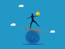 a man balancing on a balance beam with smiley face vector