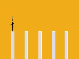 Obstacles, problem solving. Businessman standing on top of distant poles thinking of a solution vector