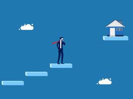 Think of a challenge. The businessman has obstacles to the home vector