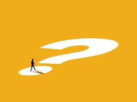 Problems and Challenges. Businessman walks on question mark vector