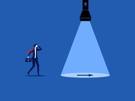 Inspiration, help find a way out. Businessman follow the guiding light vector