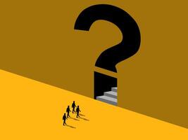 Overcoming problems, Business strategy. team Businessman on the stairs in question mark on the wall vector