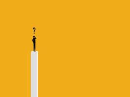 Obstacles, problem solving. Businessman standing on top of poles thinking of a solution vector