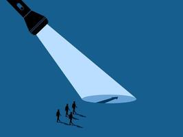 Inspiration, help find a way out. team Businessman follows the arrow to opportunity vector